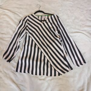 Chico's Black and White Diagonal Striped Blouse